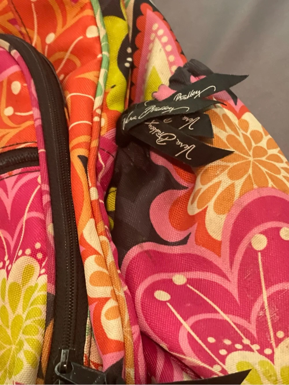 Vera Bradley Multicolor Floral Paisley Backpack in Black, Pink, Orange & Green